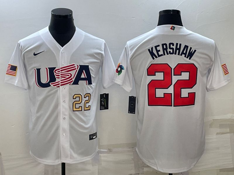Men 2023 World Cub USA #22 Kershaw White Nike MLB Jersey15->more jerseys->MLB Jersey